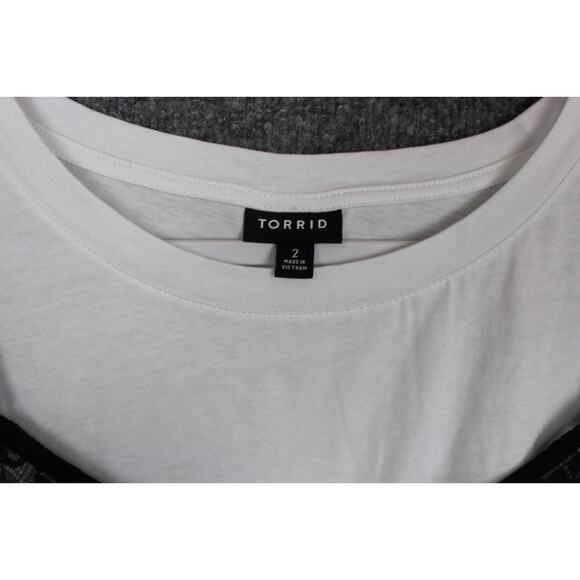 Torrid Top Women's Size 2 Peplum Ruffle Cami 2Fer Top White and Black - Picture 6 of 11